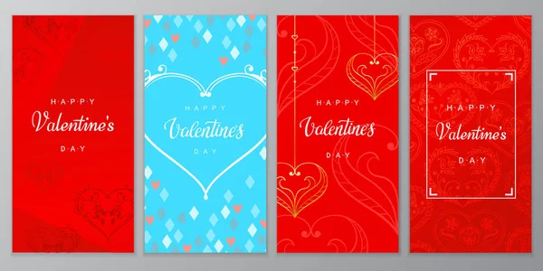 Valentine's Day Poster set. Vector illustration of Valentine's Day Background with golden hearts. — Stock Vector