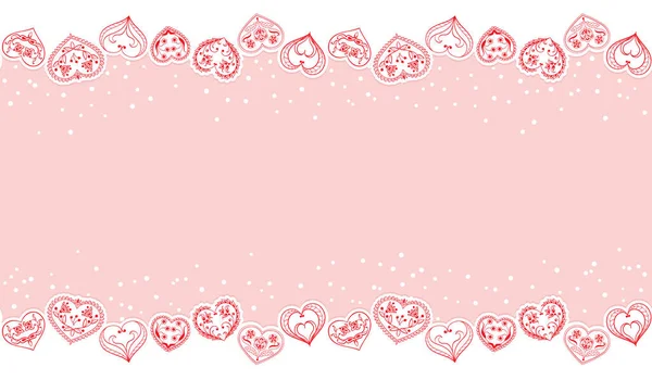 Valentines Day sans couture fond. Red Hearts Border Frame. Cadre vectoriel — Image vectorielle