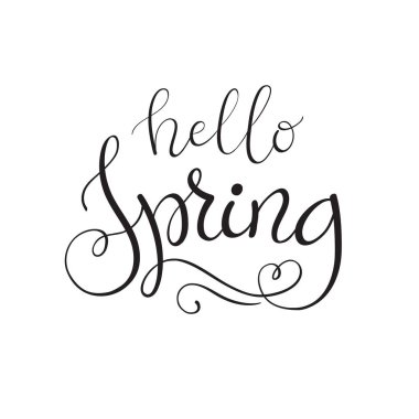 Beyaz zemin üzerinde vektör merhaba bahar harfleri.