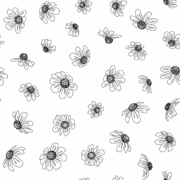 Modèle Vectoriel Sans Couture Avec Des Fleurs Marguerite Dessinées Main — Image vectorielle