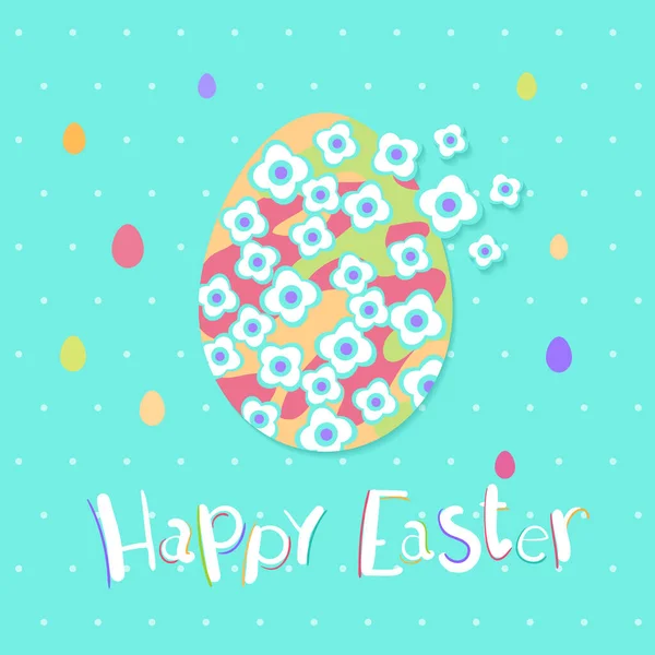 Veselé Velikonoční Přání Pestrobarevnými Vejci Květinami Vektorová Ilustrace Velikonoční Den — Stockový vektor