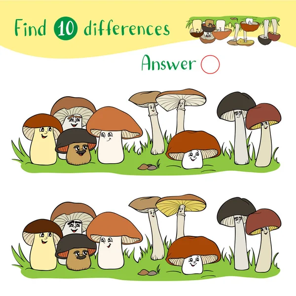 Desenhos Animados Ilustração Com Grupo Cogumelos Engraçados Diferentes Tamanhos Encontre —  Vetores de Stock