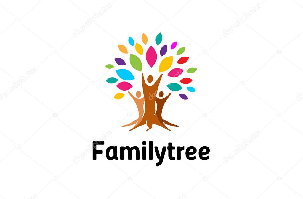 Creative Colorful People Tree Logo Design Illustration