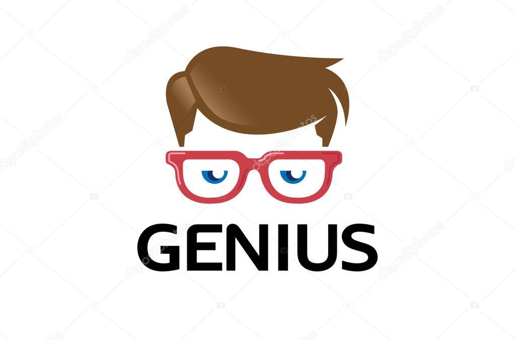 Genius Sleepy Boy Geek Logo Design Illustration