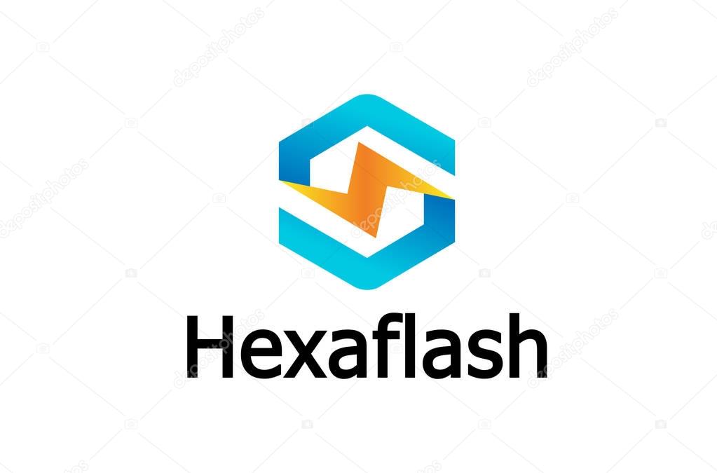 Hexagon Flash Logo Design Illustration