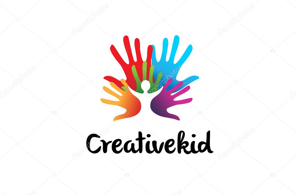 Creative Colorful Hands Kid inside Logo Design Illustration