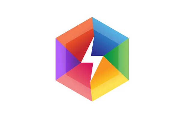 Kreatív Flash Színes Hatszög Villám Flash Szimbólum Design Illusztráció — Stock Vector
