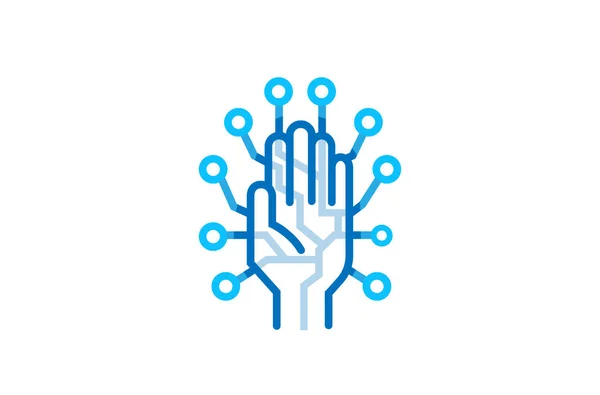 青い手の創造的な技術のロゴ デザイン イラスト — ストックベクタ