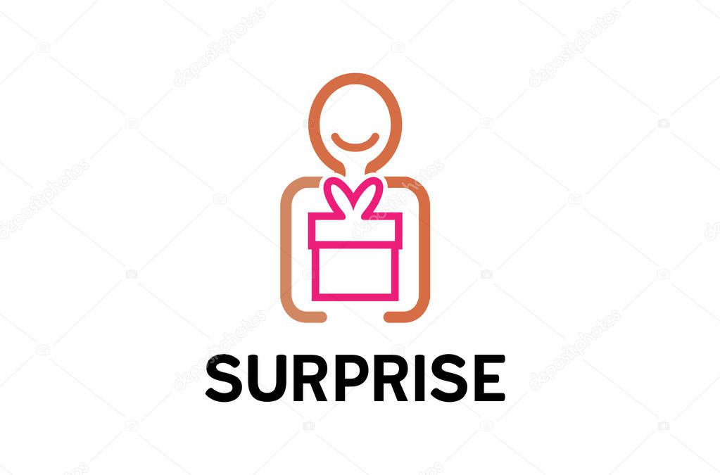 Abstract Smiling Character Gift Giving Surprise Logo Design Illustration