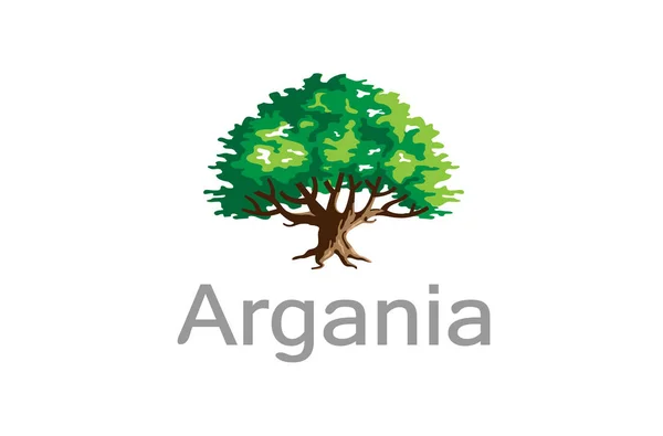 Green Creative Argania Tree Logo Design Symbol Illustration - Stok Vektor