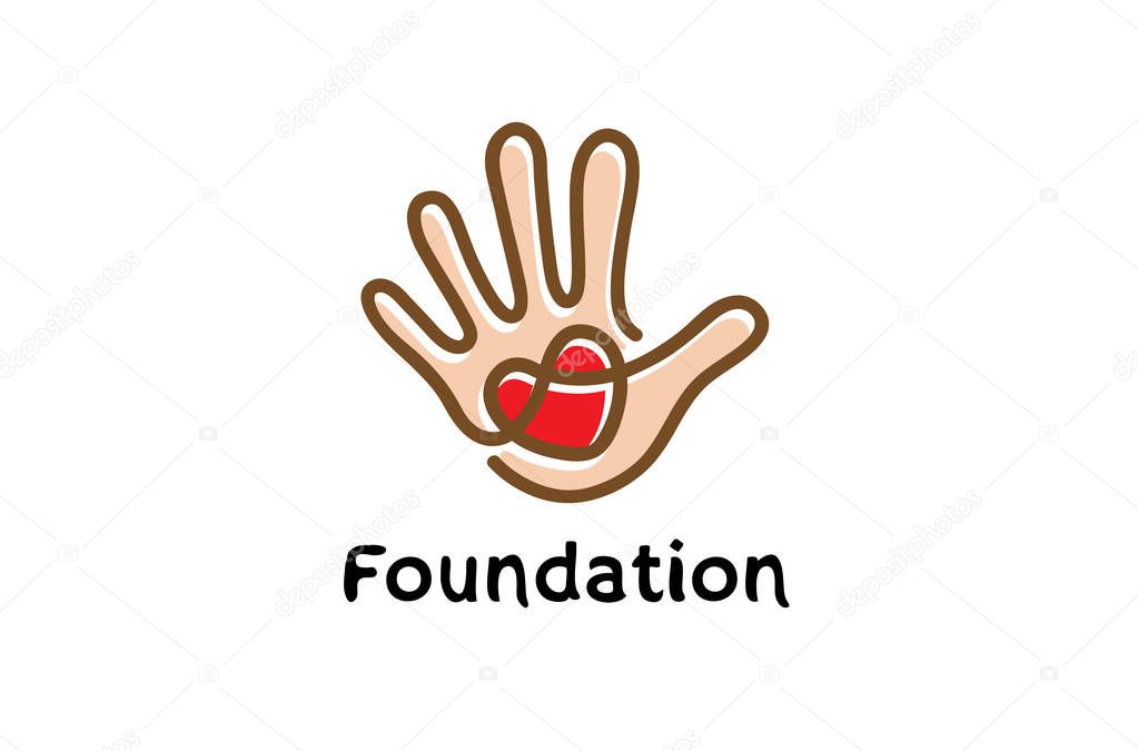 Foundation Hand Heart Symbol Logo Design Illustration