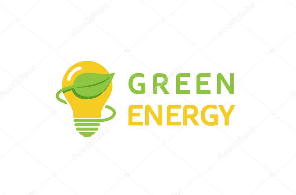 Creative Green Bulb Lamp Energy Logo Design Symbol Illustration
