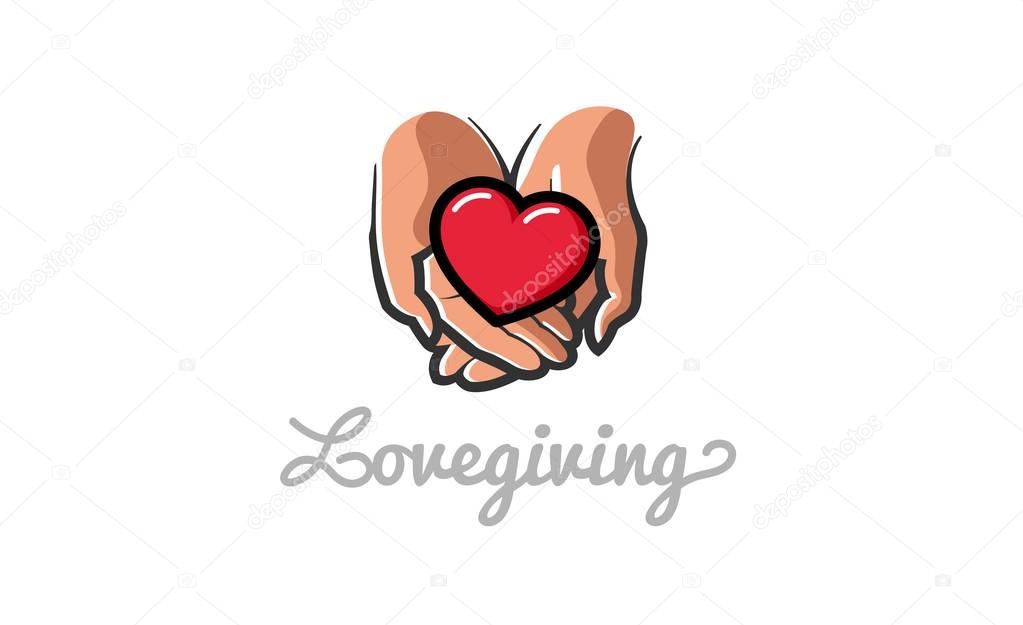 Love Giving Heart Love Hands Holding Logo Design Symbol Illustration