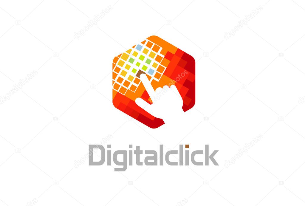Creative Digital Hexagon Hand Click Logo Design Symbol Illustration