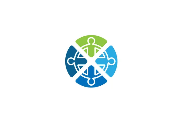 Kreative Abstrakte Blaue Vier Menschen Kreis Symbol Logo Vektor Symbol — Stockvektor