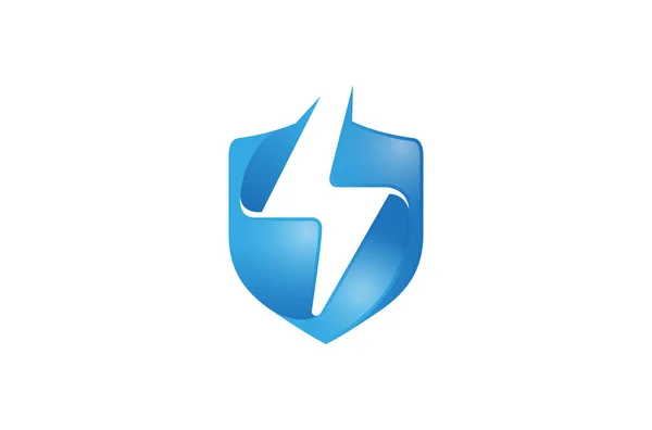 Logotipo Trovão Escudo Azul Criativo — Vetor de Stock