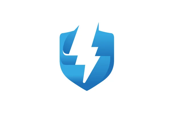 Logotipo Trovão Escudo Azul Criativo — Vetor de Stock