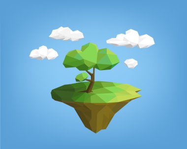 landscape low poly style - tree on island  clipart