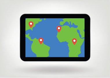 tablet haritada konumu pimlerinden illüstrasyon görüntülemek