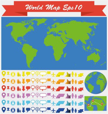 Dünya harita Infographic illüstrasyon, web Icon set