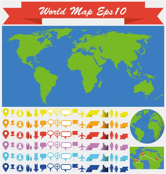 Инфографическая иллюстрация на карте мира, набор иконок — стоковый вектор