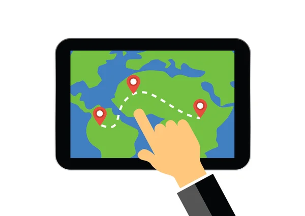 Gps navigationskarte auf tablet display illustration — Stockvektor