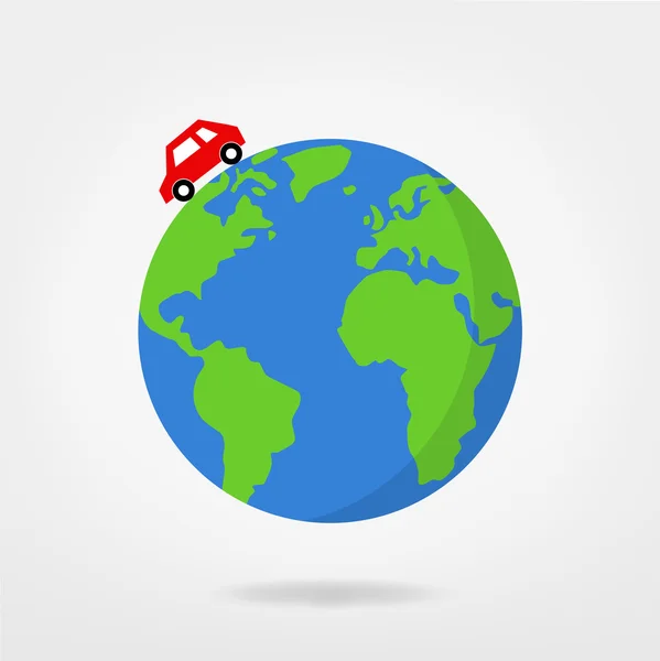 Auto rijden op wereldbol / world, vector illustratie — Stockvector