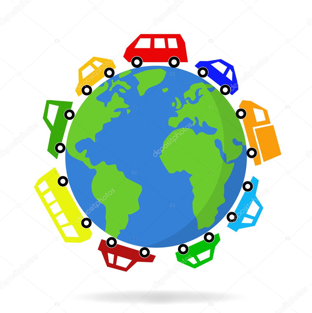 cars driving around the world  - vector graphic
