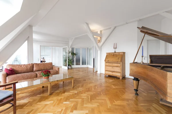 Living Room Fishbone Parquet Piano Beautiful Apartment Home — Stock Photo, Image