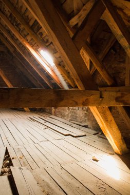 wooden beams in old loft /  roof before construction clipart