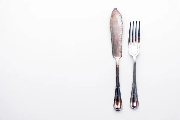 Knife Fork Isolated White Beautiful Silver Cutlery — Stock Photo, Image