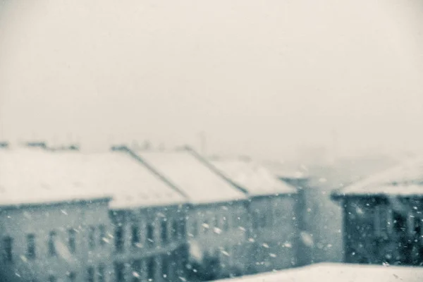 Зимняя Панорама Снег Горизонте Города Винтажный Вид — стоковое фото