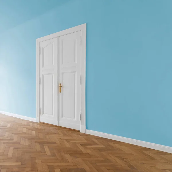 Puerta Habitación Vacía Con Paredes Pintadas Azul — Foto de Stock