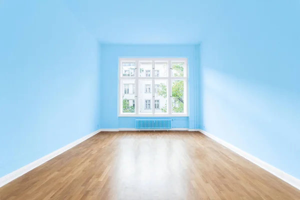 Empty Apartment Room Sky Blue Colored Walls — Stock Photo, Image