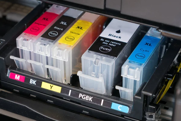 Cartuchos Tinta Dentro Impresora Impresora Tinta Abierta — Foto de Stock