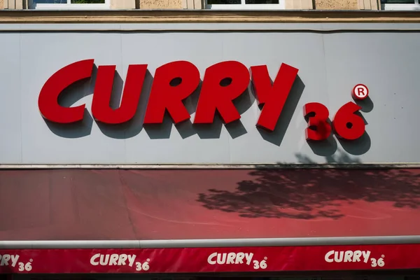 Berlin Németország 2018 Április Curry Logója Leghíresebb Curry Kolbász Étterem — Stock Fotó