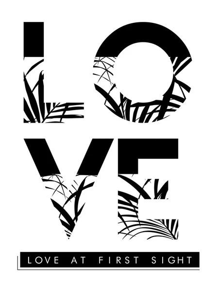 Palmblätter mit Liebes-Slogan — Stockvektor