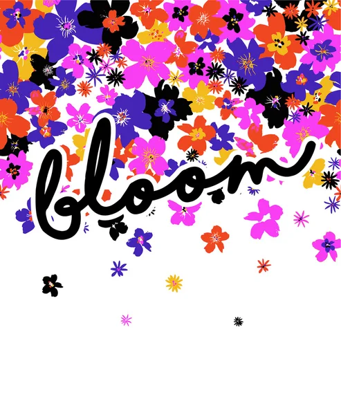 Bloom kelime ile çiçek kartı — Stok Vektör