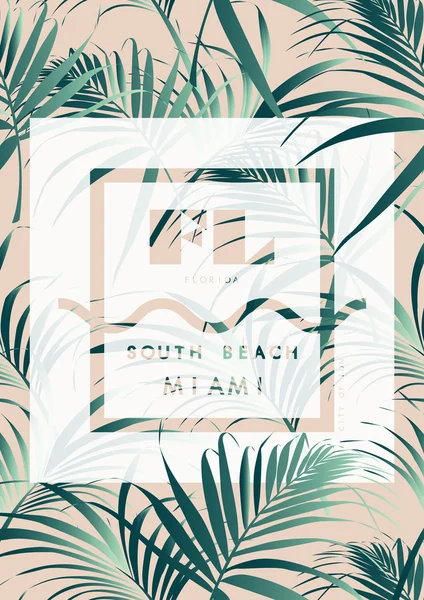 Palmiye yaprakları Miami kelime posteri ile — Stok Vektör