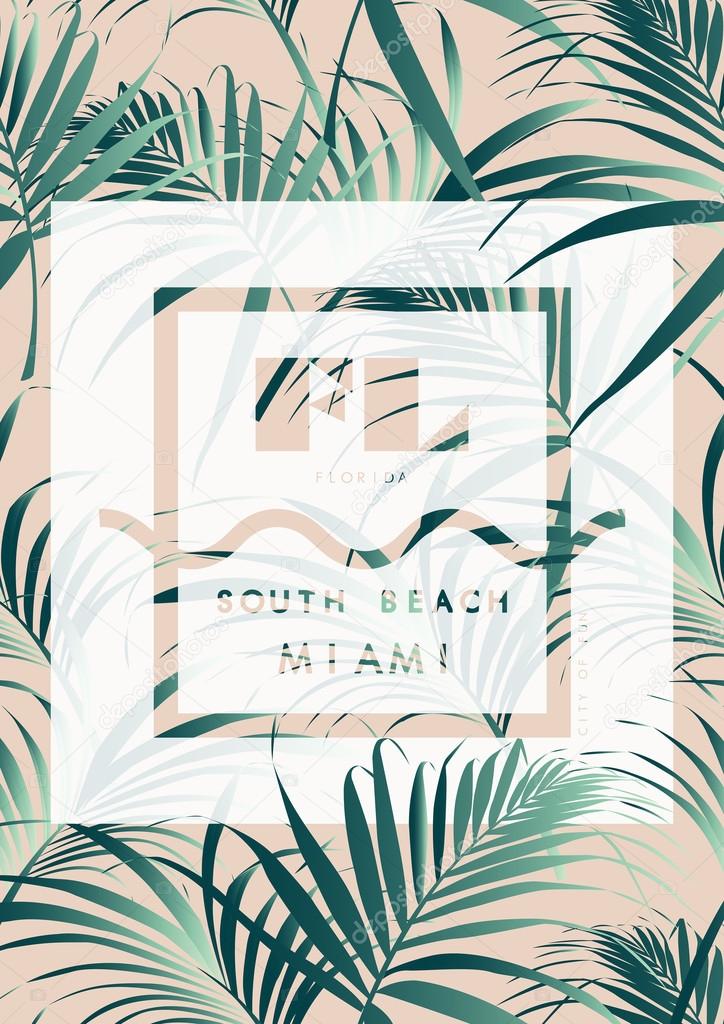 Palm leaves with Miami word poster