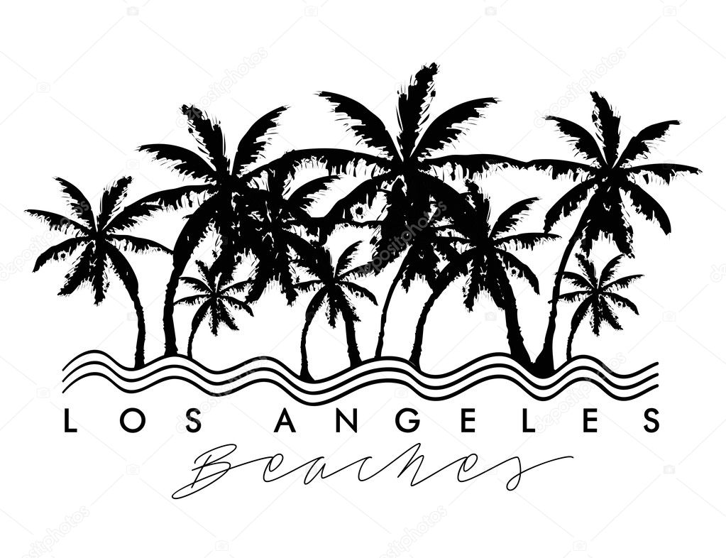 Palm trees with Los Angeles beach
