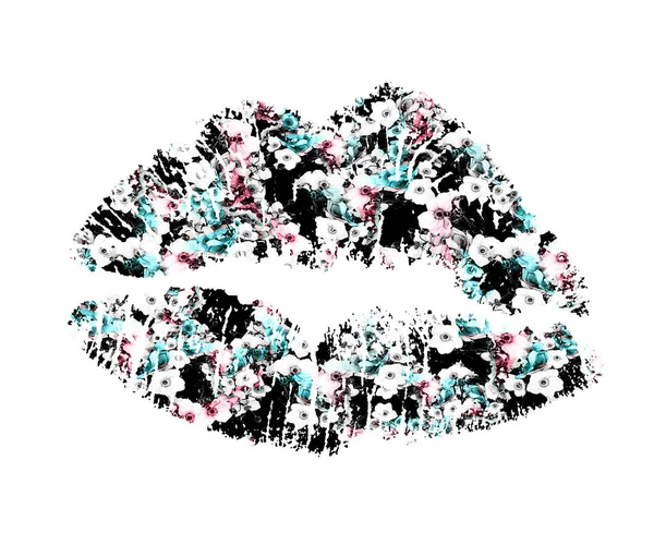 Πολύχρωμα χείλη με λουλουδάτο μοτίβο — Φωτογραφία Αρχείου