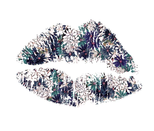 Colorful lips with floral pattern — Stock Photo, Image