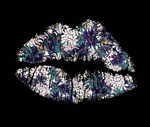 Lábios coloridos com padrão floral — Fotografia de Stock
