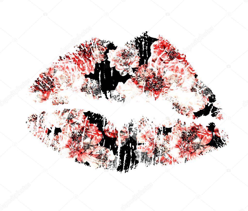 colorful lips with floral pattern