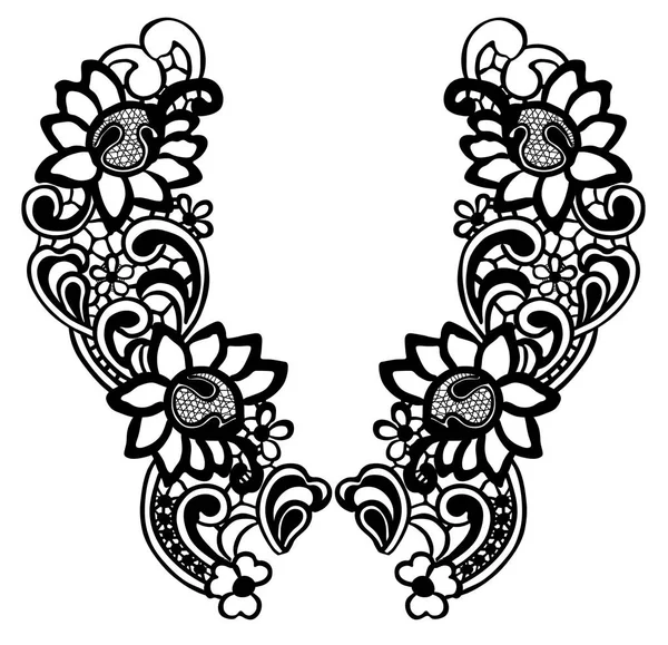 Adorno de cuello floral bordado — Vector de stock