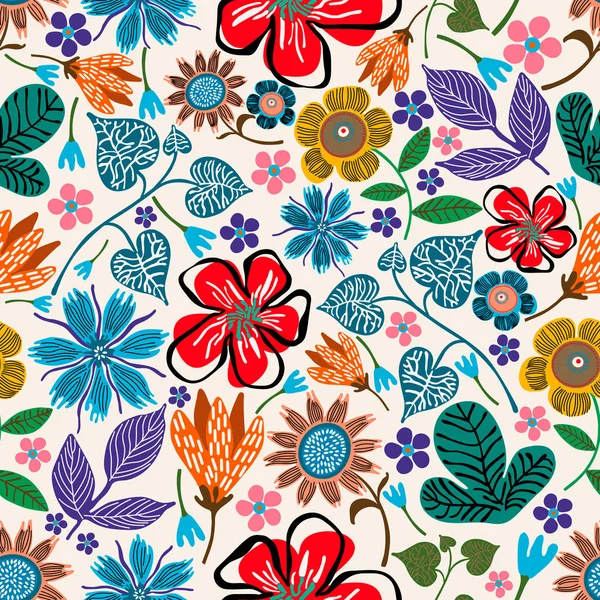 カラフルな抽象的な花のパターン — ストックベクタ