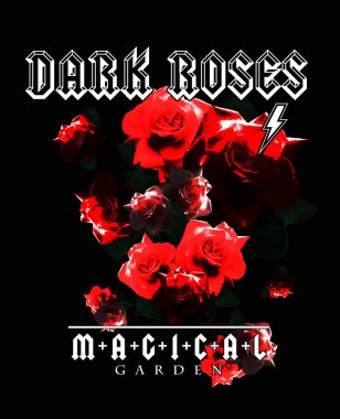 Vintage Rose baskı Rock tarzı