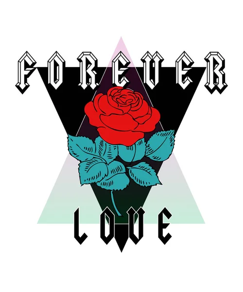 Rose print con texto de amor para siempre — Vector de stock
