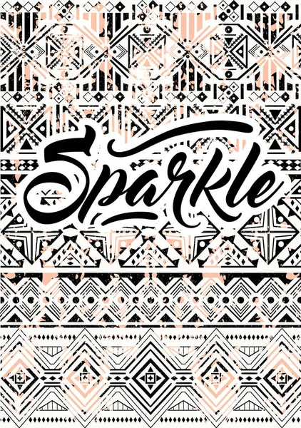 Etnische patroon met sparkle tekst — Stockvector